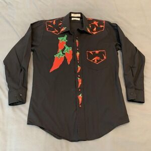 Classix Shirt Mens Small Black Chili Pepper Western Long Sleeve Button Front